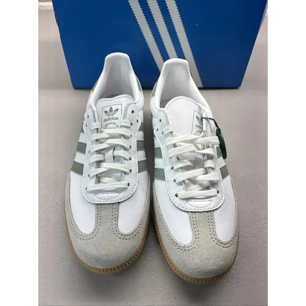 New adidas Samba OG J White Silver Green JP5479 Youth Size 5 With Box